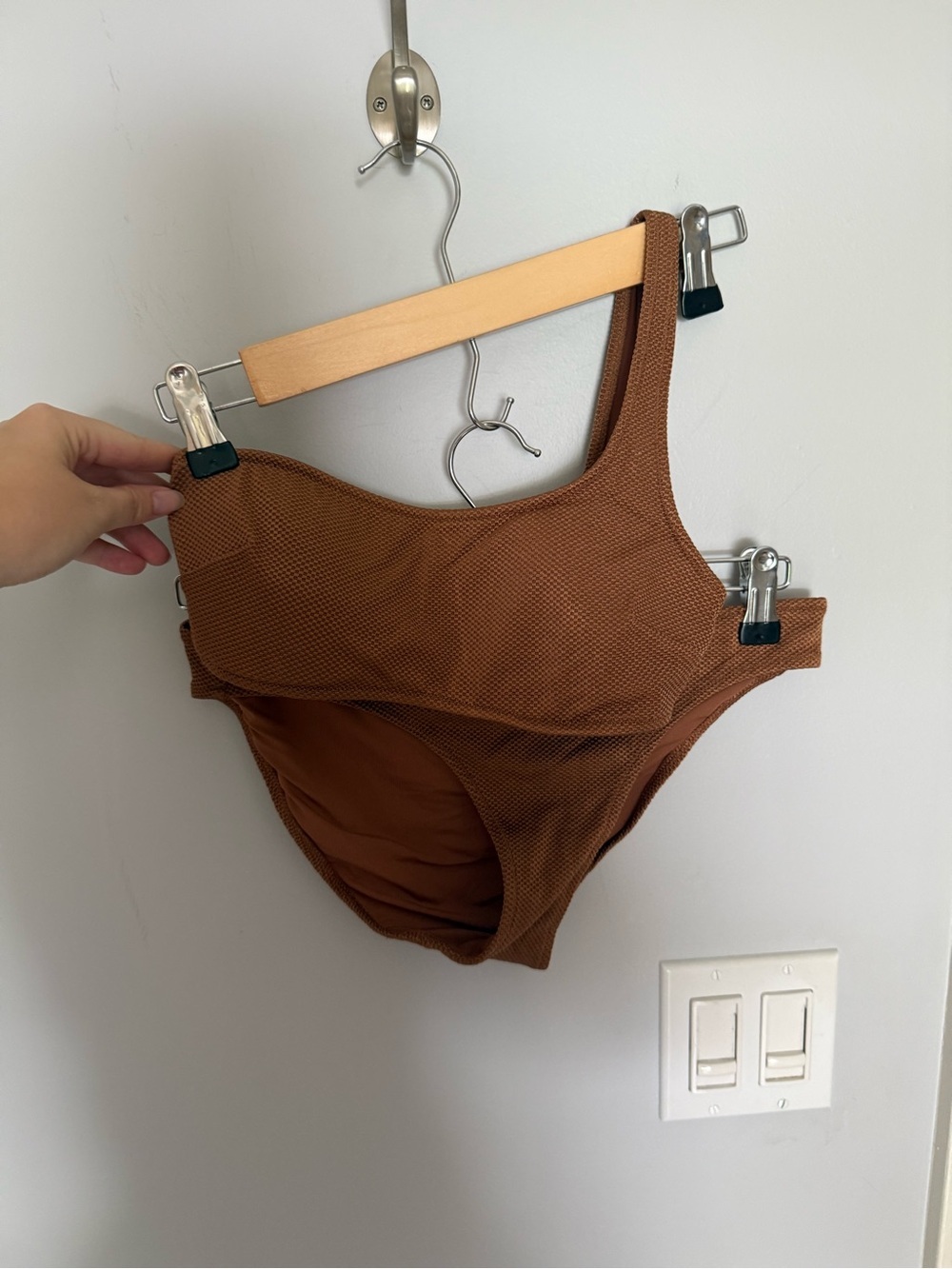 aerie Brown One-Shoulder Textured Bikini Set